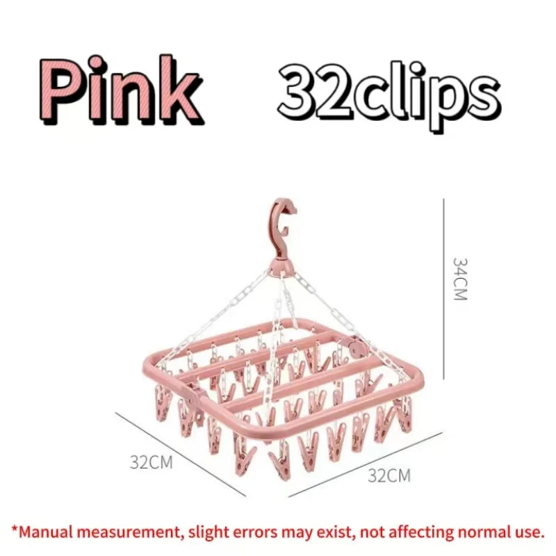 Clothes Drying Hanger with 32 Clips and Drip Foldable Hanging Rack  Laundry Clothes Hanger for Drying Socks Lingerie underwear