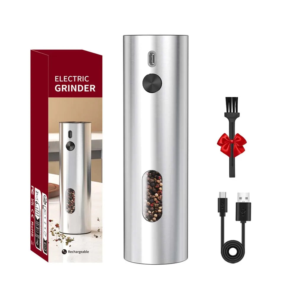 Rechargeable Electric Salt and Pepper Grinder Set Stainless Steel Pepper Mills Adjustable Coarseness Power Grinder Kitchen Tools