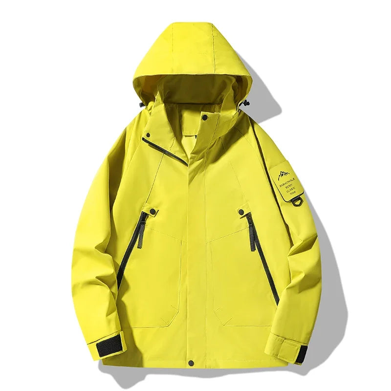 New Outdoor Waterproof Hooded Jacket Unisex Spring Autumn Loose Thin Workwear Windproof Coat for Men's Hiking Camping Activities