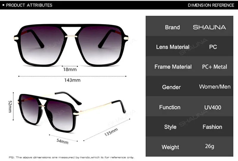 SHAUNA Fashion Double Bridges Square Sunglasses Women Men Retro Gradient Sun Glasses Shades UV400