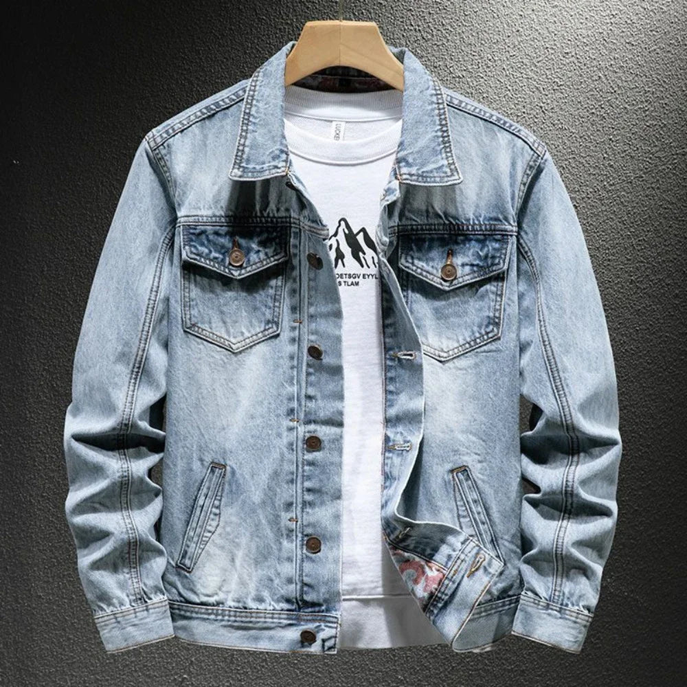 High Quality Loose Cowboy Coat for Men Autumn Denim Jackets Man Size L Original Menswear Washed Y2k Winter Outerwear Designer S