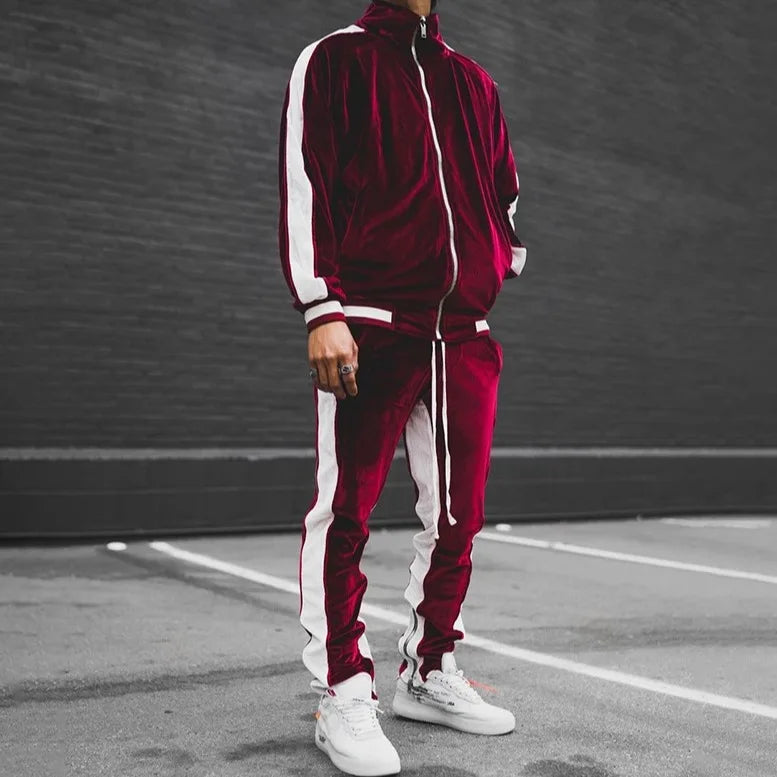Men's Fall Winter Casual Wear 4-Season Sportswear Gold Velvet Suit Jacket Long Pants Fashion Thermal Outdoor Streetwear Clothing