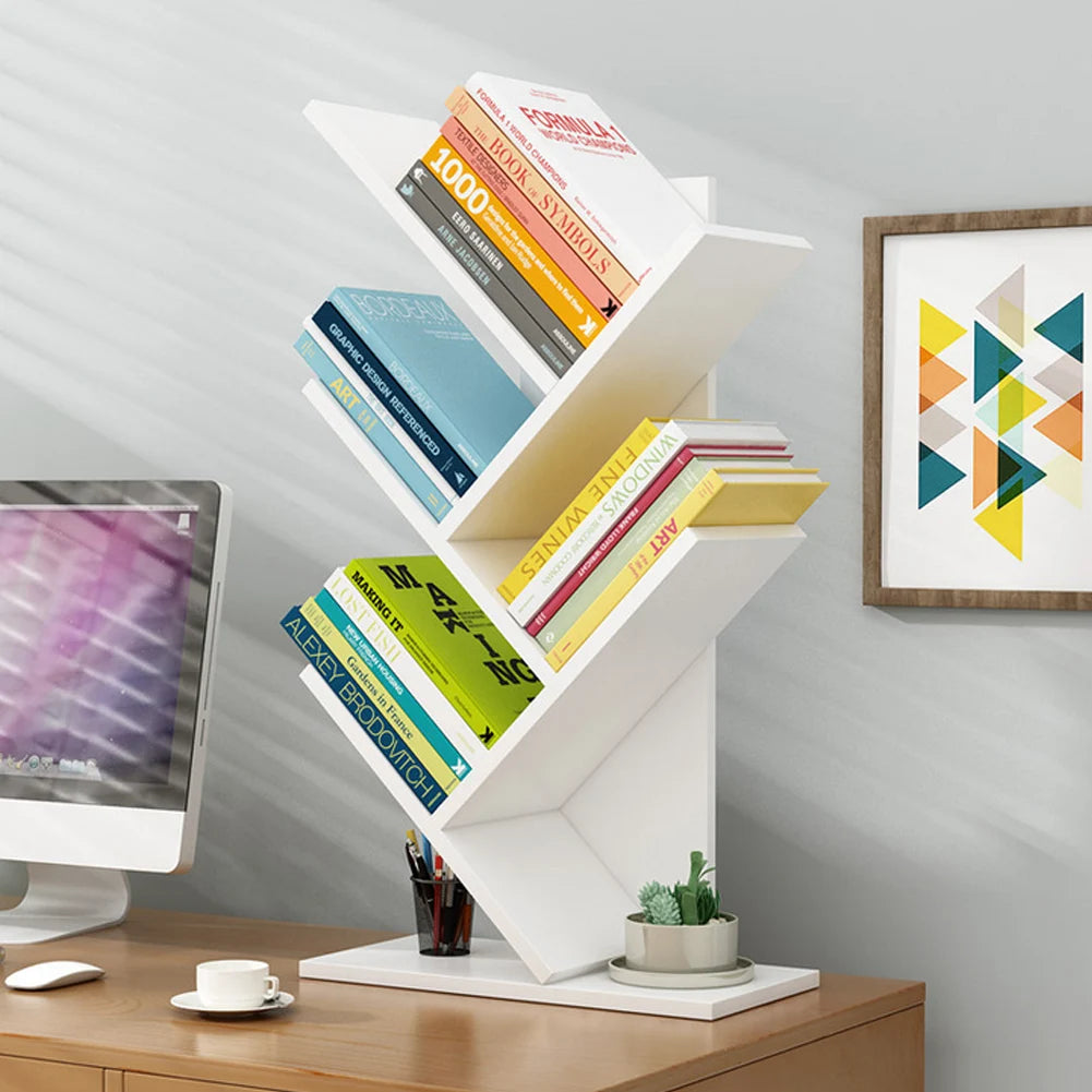 【Breeins】Rustic Standing Tree Bookshelf Wood Display Rack For Home Office Decoration Storage Organizer Shelf Bookcase