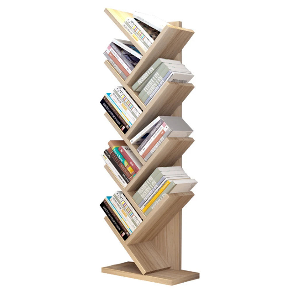 【Breeins】Rustic Standing Tree Bookshelf Wood Display Rack For Home Office Decoration Storage Organizer Shelf Bookcase