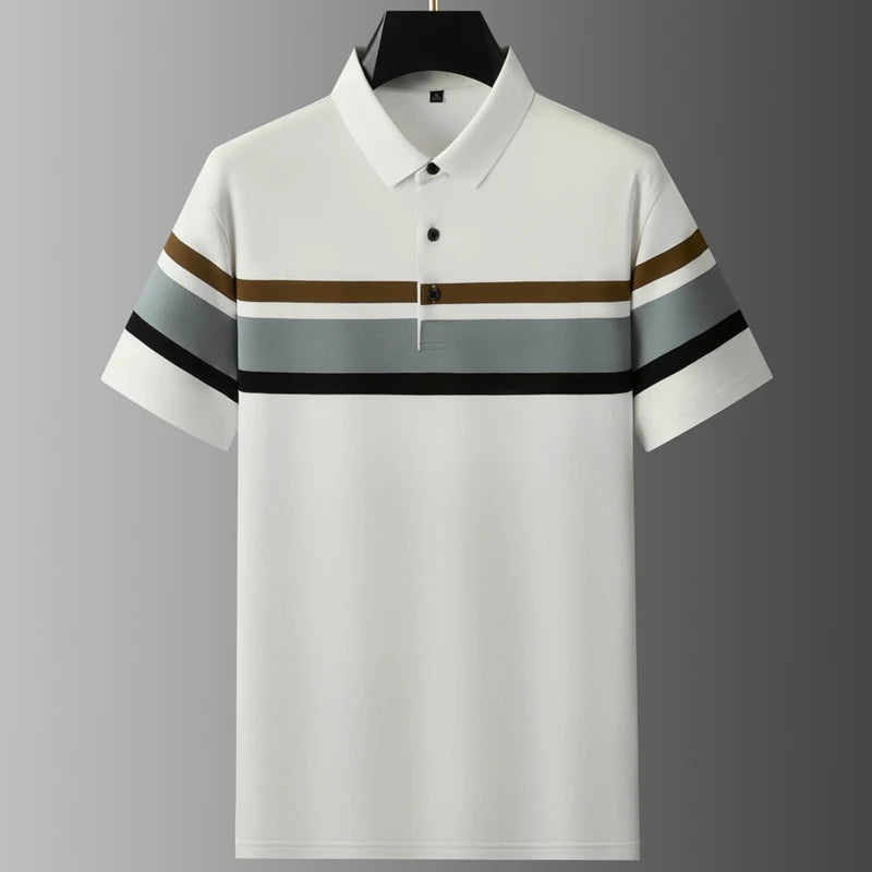 8XL 7XL 6XL 2025 New Summer High End Luxury Mens Polo Shirt Cotton Breathable Polos Homme Casual Loose Striped Shirts Men Tops