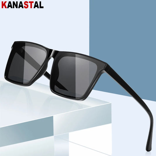 Men Sunglasses UV400 Polarized Sun Glasses Women TR90 Sunscreen Big Square Eyeglasses Frame Driving Goggles Fishing Eyewear