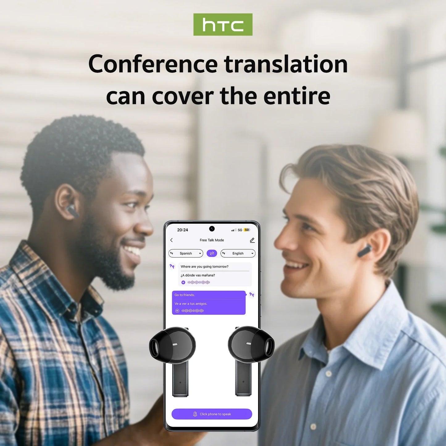 [HD On-screen subtitles] HTC Earphones Bluetooth V6 TWS Sports Wireless Headphones AI Translator Earbud Noise Reduction Mic