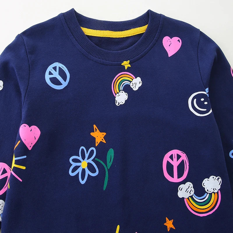Little maven Children's Clothing Kids Clothes Girls 2026 New Autumn Spring Cartoon Rainbow Flowers Sweatshirts Tops Cotton