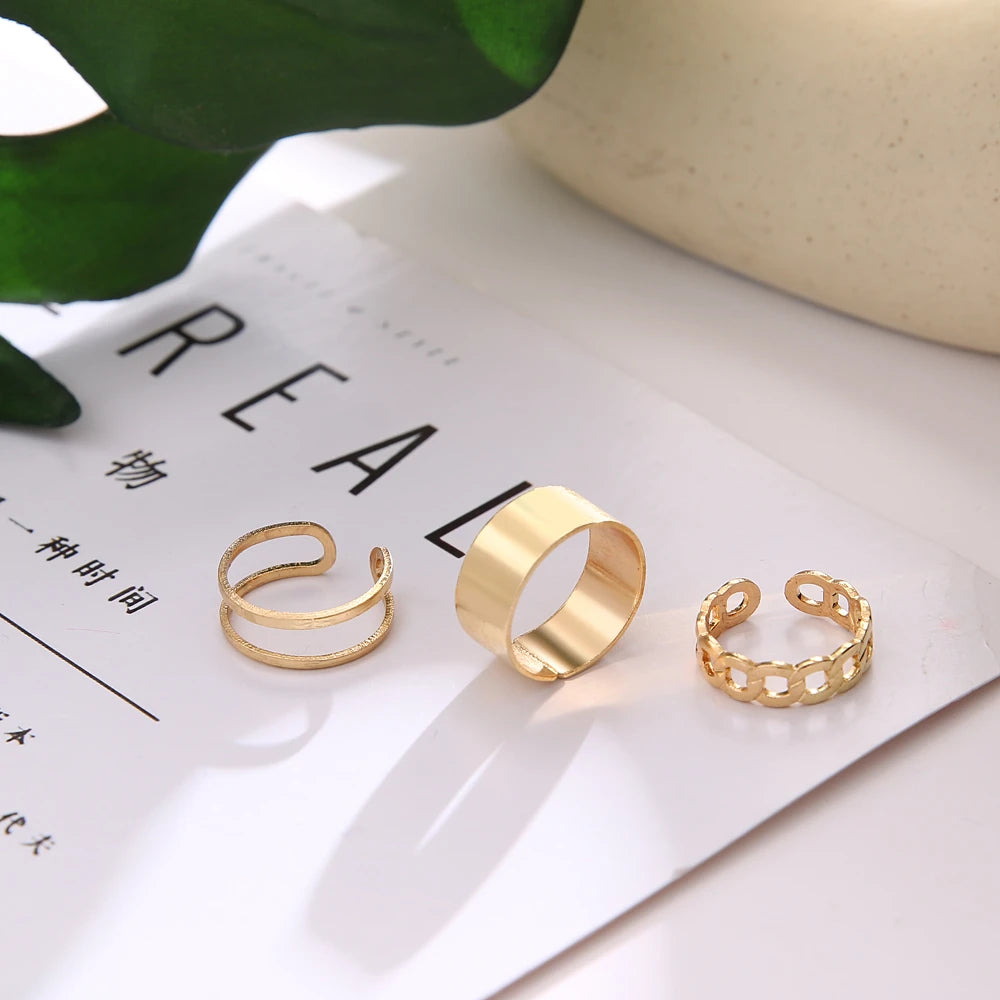 Punk Black Finger Rings For Women Men Simple Chain Ring Set Fashion Rings 2026 Trend Friend Gifts Party Knuckle Jewelry Party