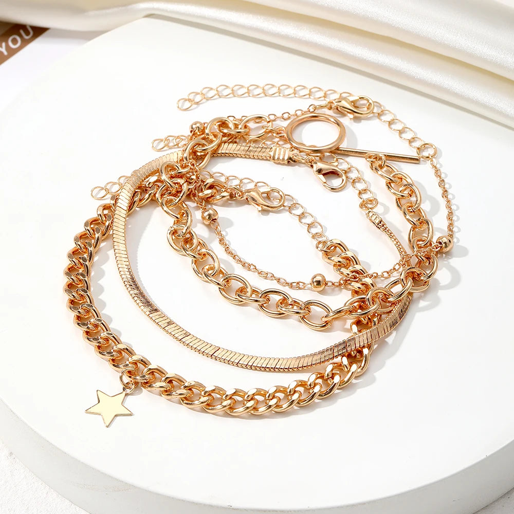 IPARAM Personality Lock Key Crystal Chain Bracelets Love Cupid's Arrow Opening Bangles Set Woman Trendy Accessories