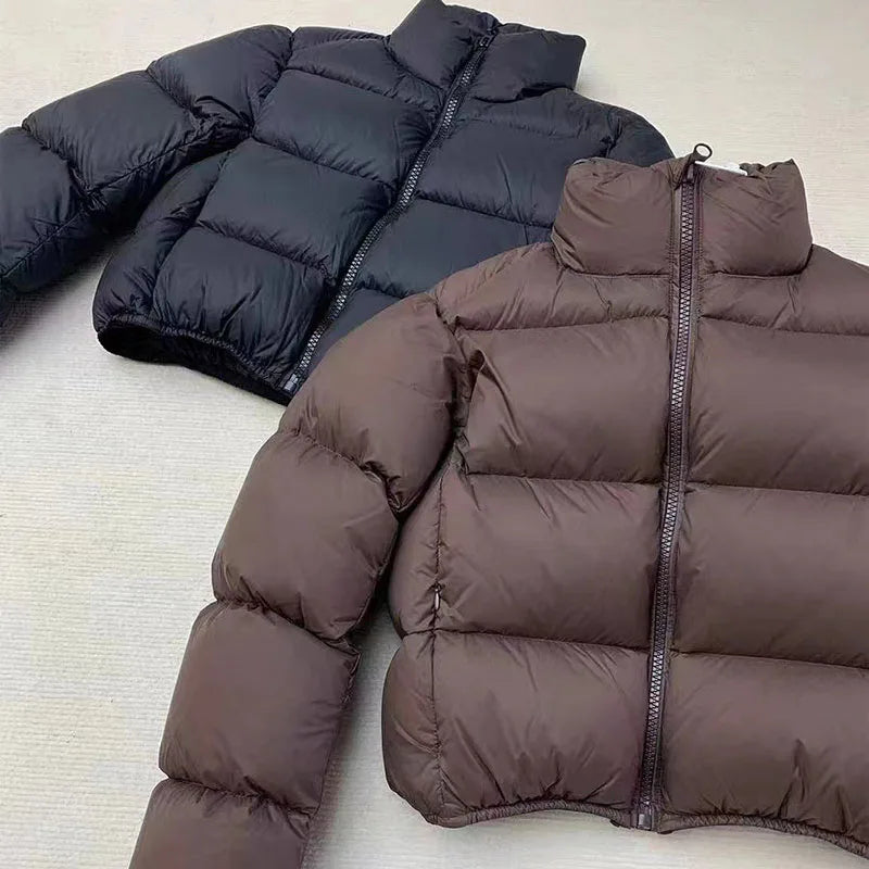 Casual Cropped Parkas for Women Winter New Loose Stand Collar Thick Warm Quilted Jacket Versatile Zipper Long Sleeve Bread Coat
