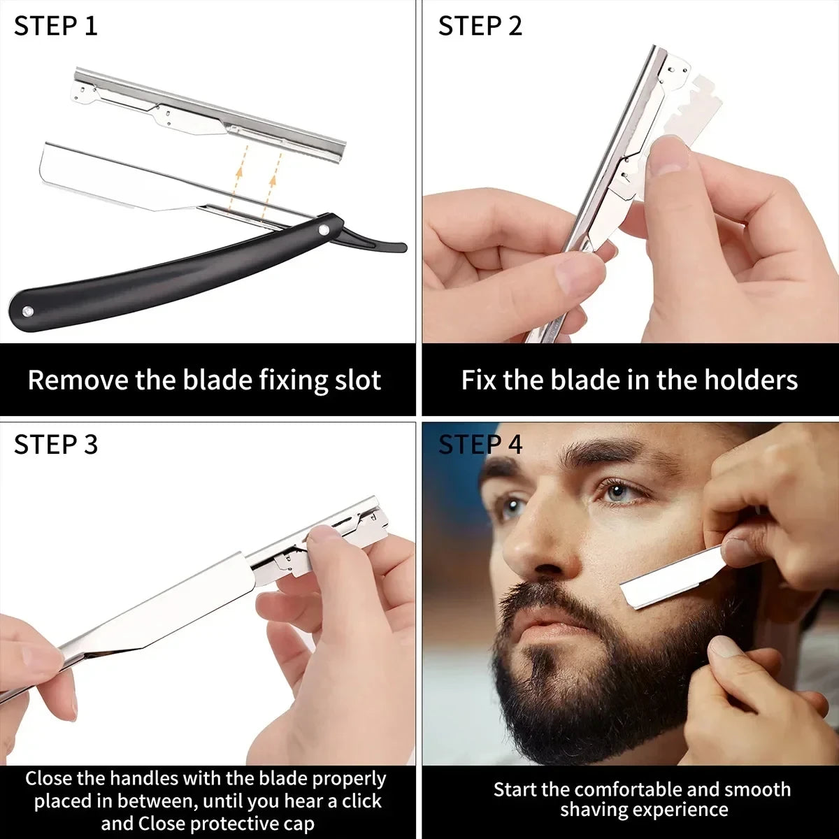 Manual Shaver for Men Barbershop Razor Stainless Steel Shank Is Easy To Use Safety Razor 1Pcs Shaving Razor with 10pcs Blades