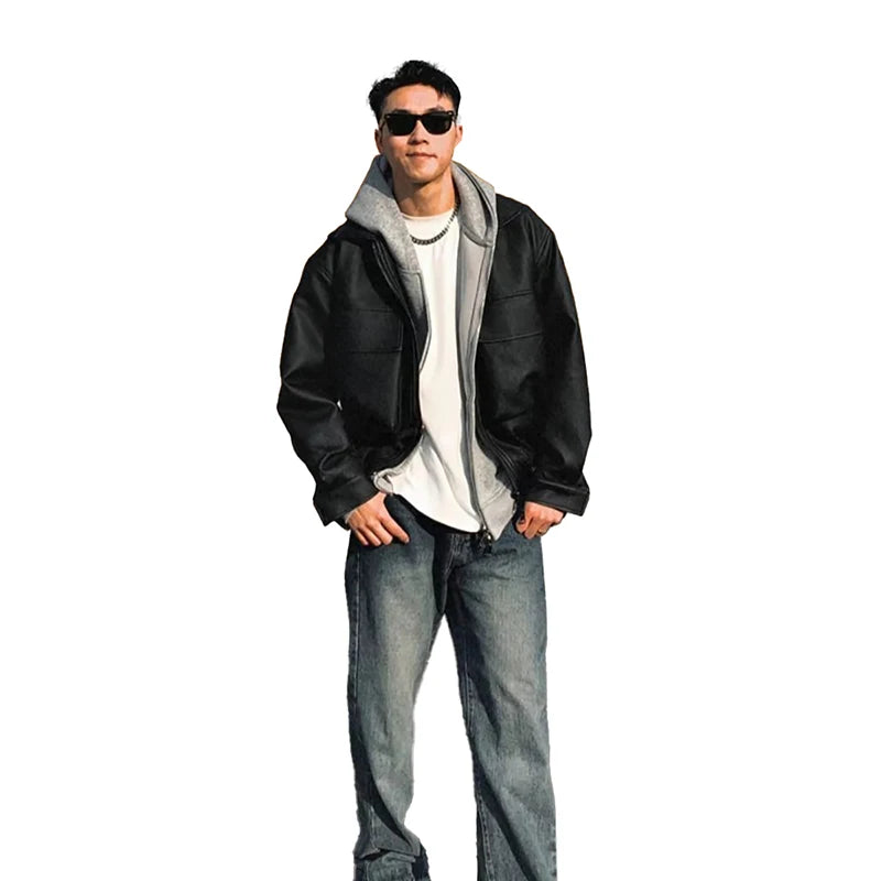 Mauroicardi Spring Cool Handsome Oversized Short Matte Black Pu Leather jacket Men Zipper Pockets Loose Luxury Designer Clothes