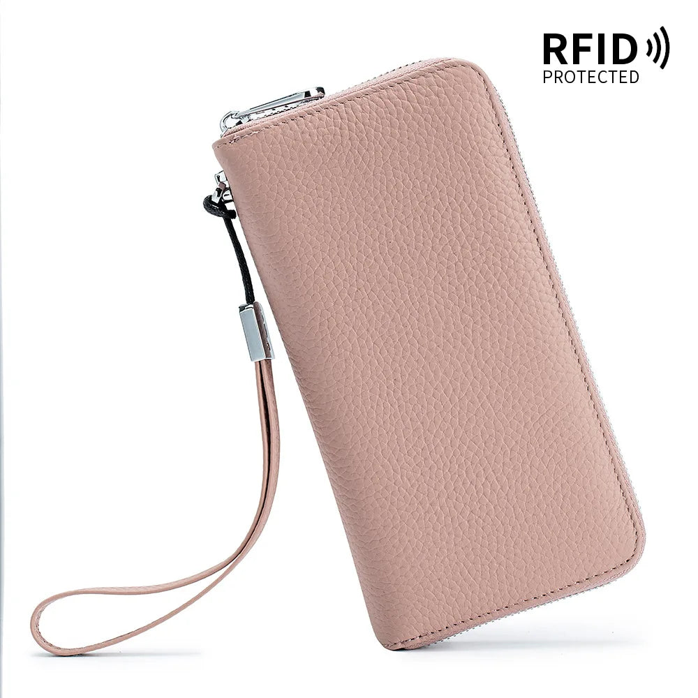 RFID Function Wallet for Women Geniune Leather Luxury Design Long Zipper Handbags Cowhide Card Bags Female Fashion Purse