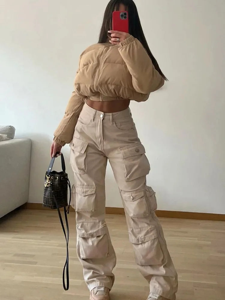 TARUXY Multiple Pockets Cargo Pants For Women Loose High Waist Fashion Sweatpants Women's Baggy Streetwear Pant Woman Trousers