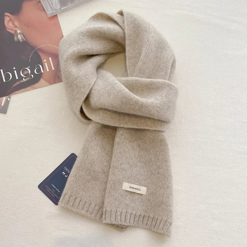 High Quality 100% Wool Scarf Men Women Winter Autumn Solid Color Couple Muffler Simple Warm Versatile Knitted Scarf Male Female