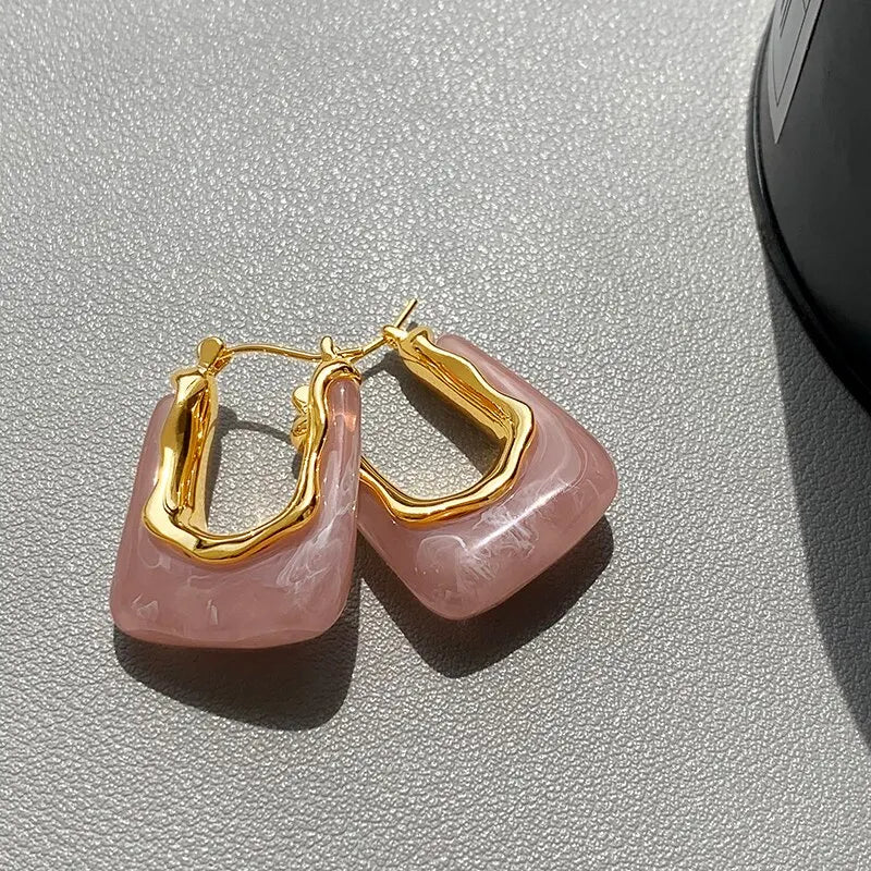 Green Pink Transparent Resin Earrings For Women Girls Geometric Irregular Stud Earrings 2023 New Trendy Ear Jewelry for Party B