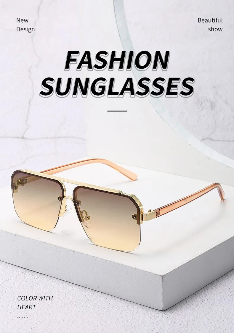 2025 New Square Box Sunglasses Trend Fashion Sunglasses Men And Women Half -frame Car Sunglasses 1202