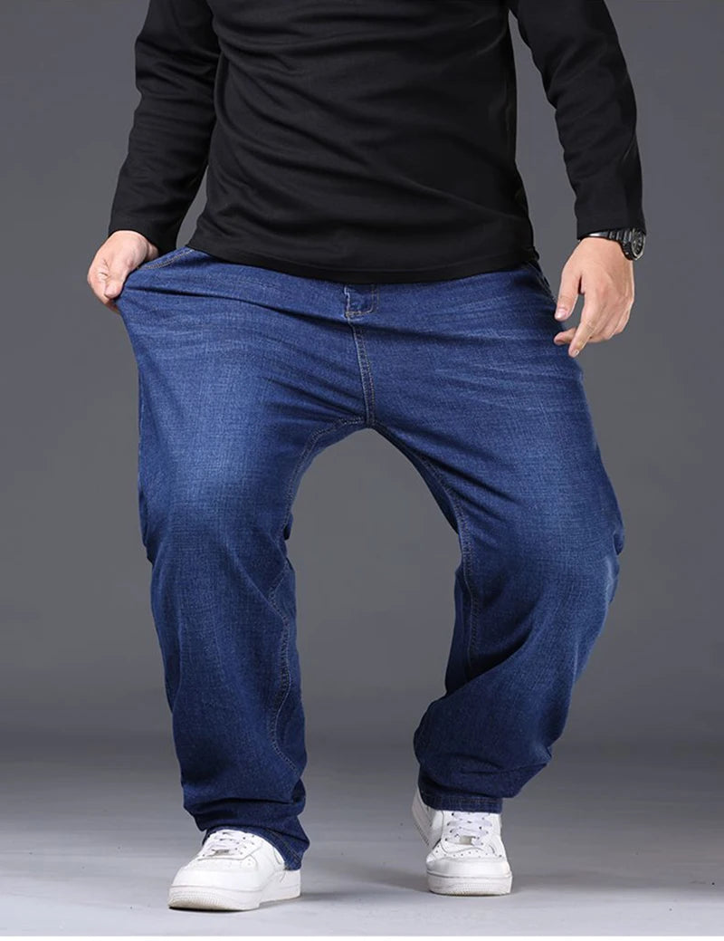 Men Fashion Plus Size 38 40 Black Jeans Male Business Daily Casual Loose Denim Pants Minimalist Stretch Straight Leg Trousers