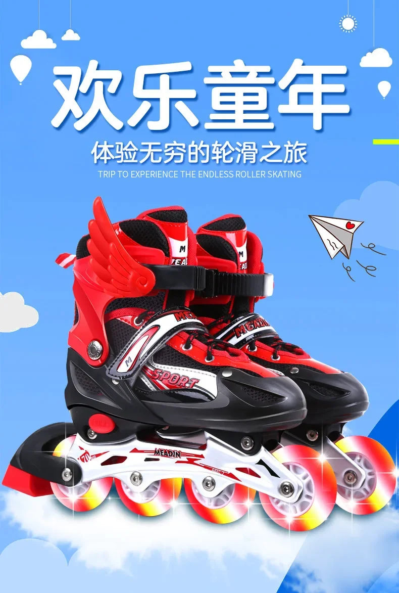 Skating shoes, children's flash straight row roller skating shoes, roller skating shoes, adjustable for both men and women