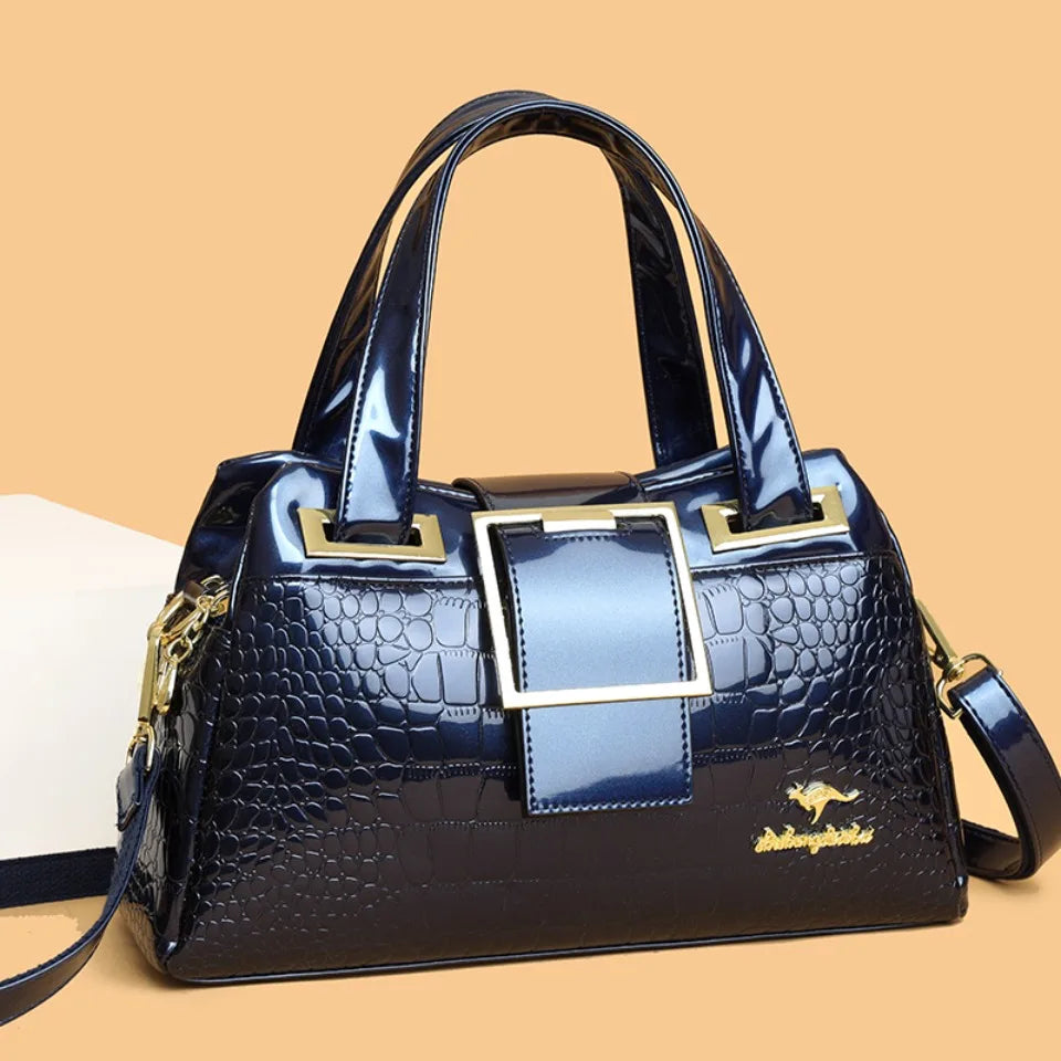 Fashion Elegant Madam Handbag Crocodile Pattern with Lattice Luxury Women Shoulder Tote Bag Two Layers Ladies Bag Big Belt Sac