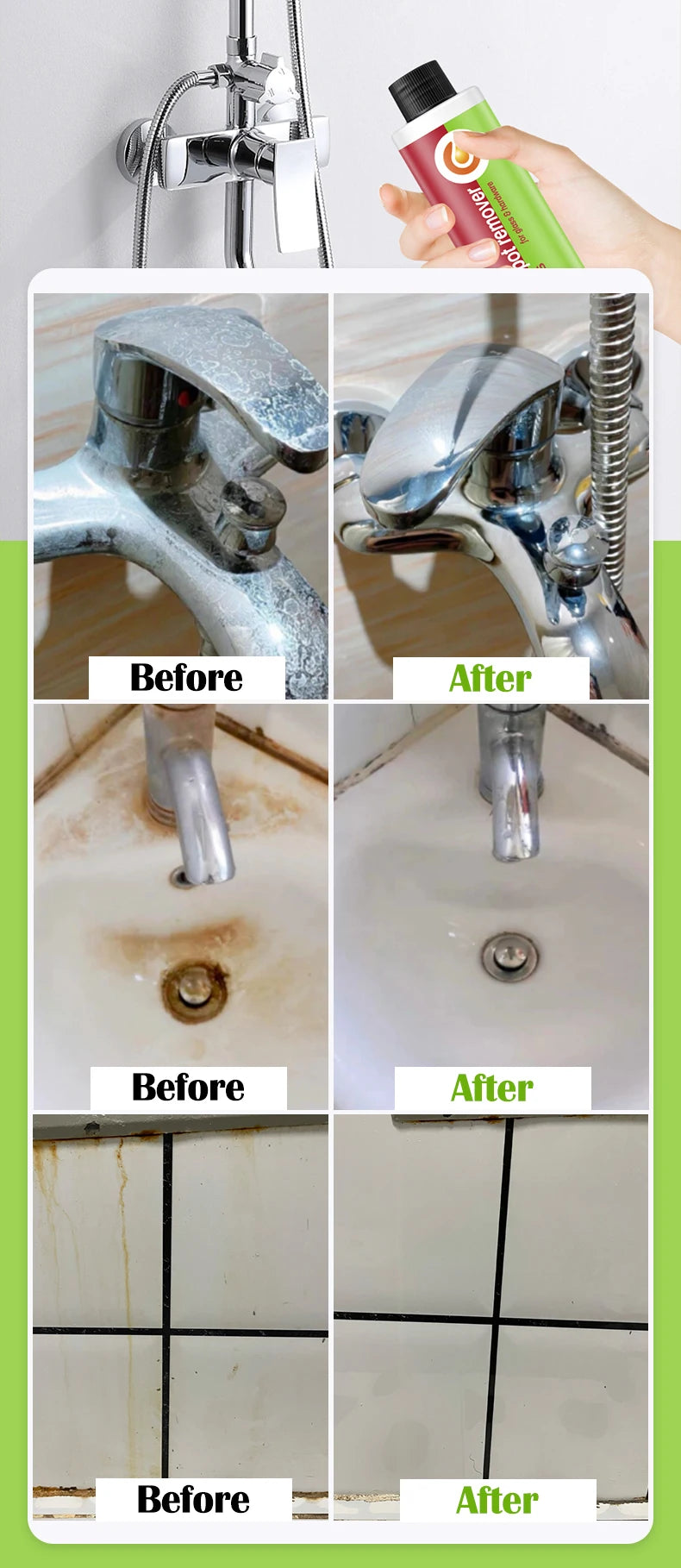 Bathroom Glass Cleaner Hard Water Spot Remover For Shower Door, Ceramic Tiles, Stainless Steel Powerful Descale JB-XPCS H71