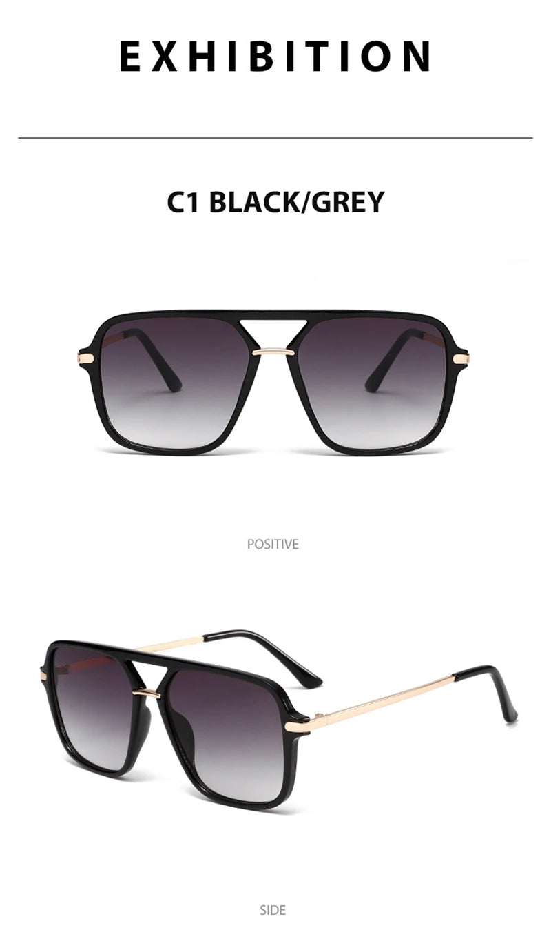 SHAUNA Fashion Double Bridges Square Sunglasses Women Men Retro Gradient Sun Glasses Shades UV400