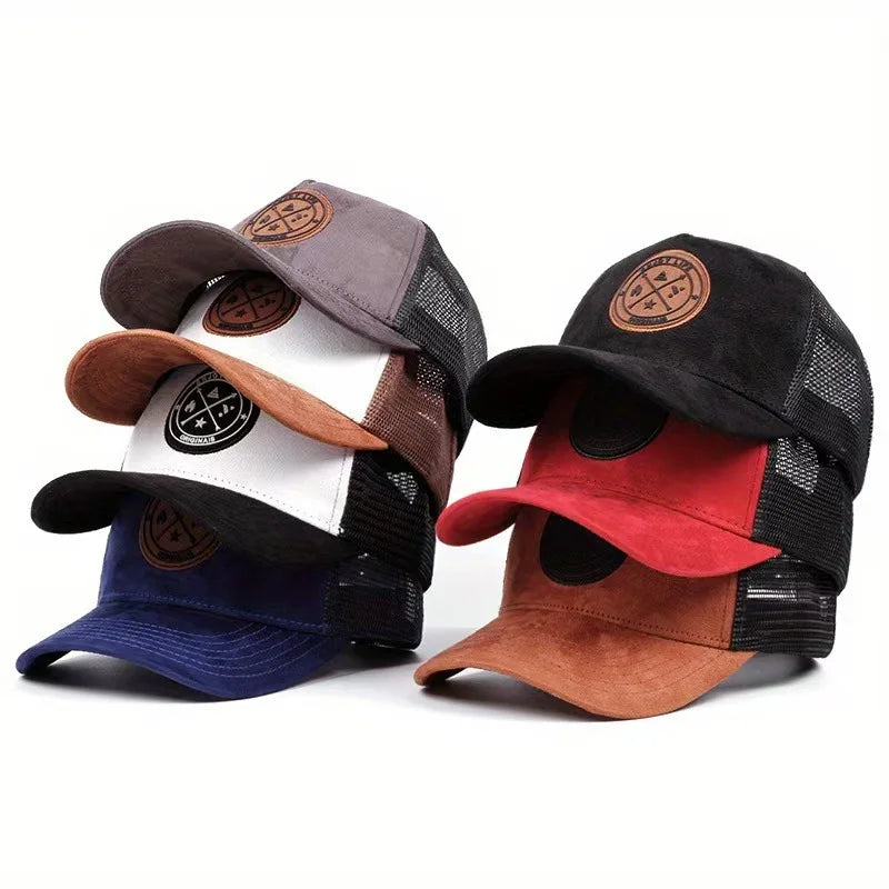 New round label letter grid baseball cap Spring and autumn outdoor men's and women's casual sunshade cap
