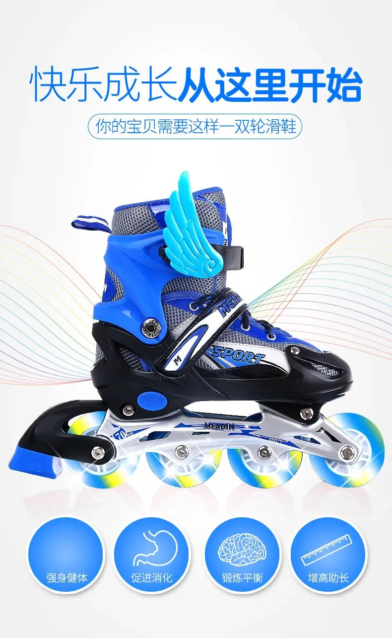Skating shoes, children's flash straight row roller skating shoes, roller skating shoes, adjustable for both men and women