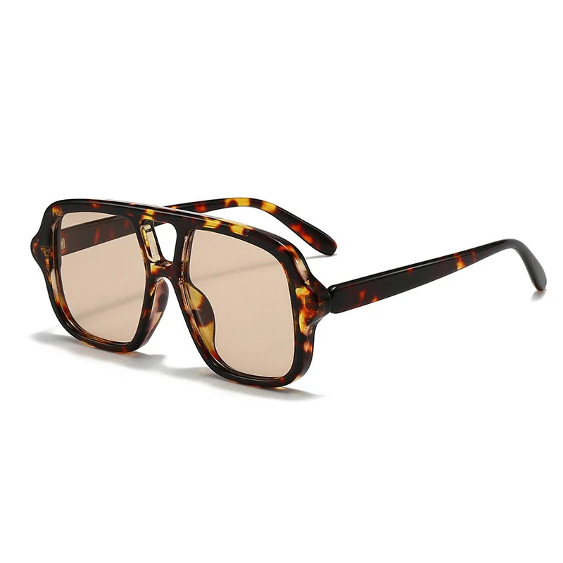 SO&EI Ins Popular Fashion Double Bridges Square Men Sunglasses Vintage Punk Yellow Blue Shades UV400 Men Trending Sun Glasses