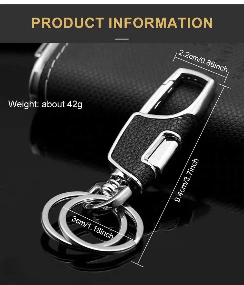 Double-ring metal keychain, simple and stylish. Thick and substantial texture, anti-lost and portable, showcasing men's taste.