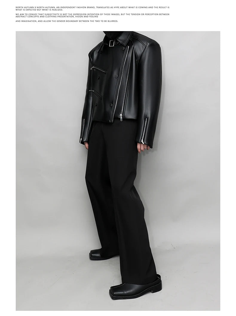 Mauroicardi Spring Autumn Oversized Cool Pu Leather Jacket Men Long Sleeve Stand Collar High Quality Luxury Designer Clothes