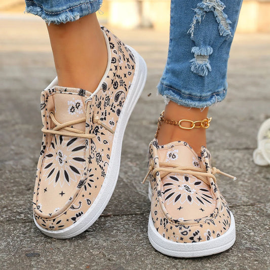 Casual Flat Laced Women's Loafers Spring New Style Breathable Canvas Shoes Comfortable Spring Autumn Winter Seasonal Flats