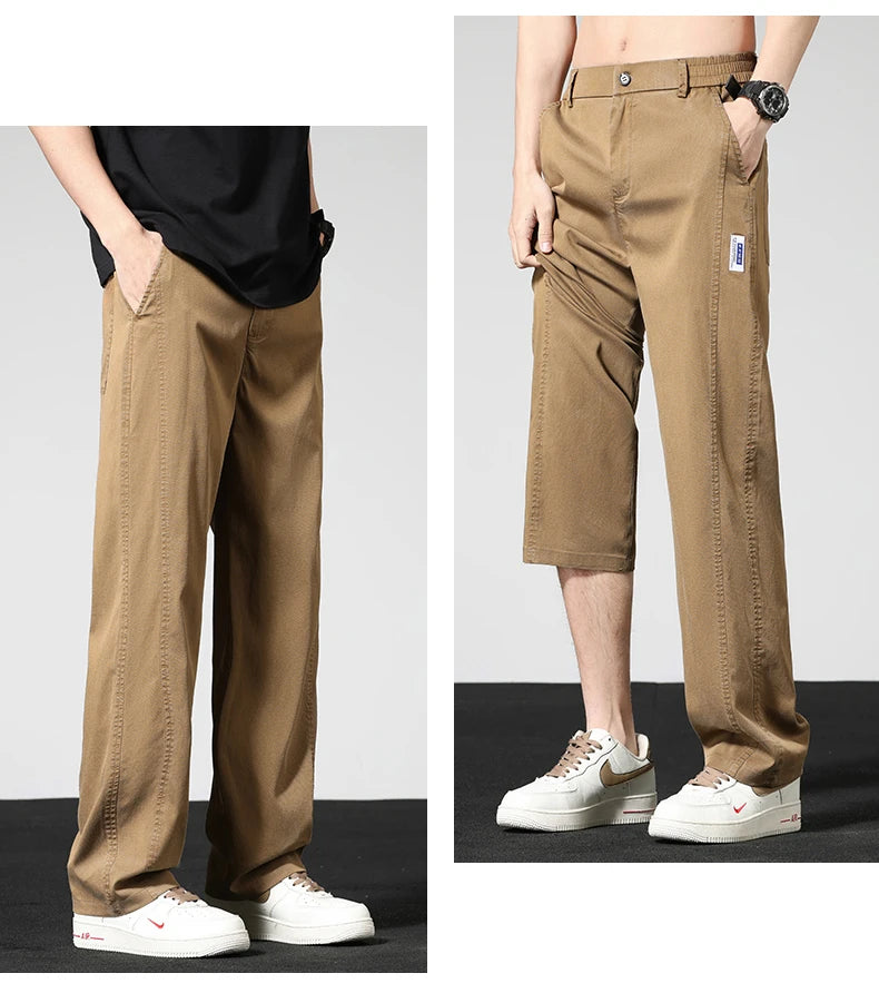 Summer Thin Casual Pants Men's Straight Wide Pants Brand Clothing Lyocell Stretch Loose Trousers Korean Trendy Man Clothing