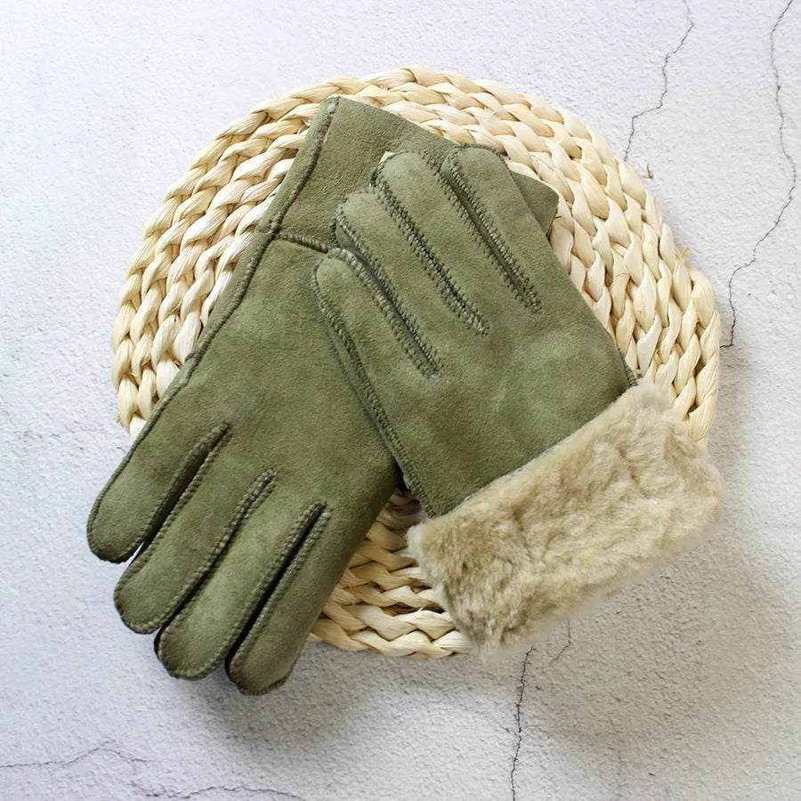 Winter Thickened Children's Sheepskin Fur Gloves Boys and Girls Windproof Warm Students Cold-Proof Leather Finger Gloves