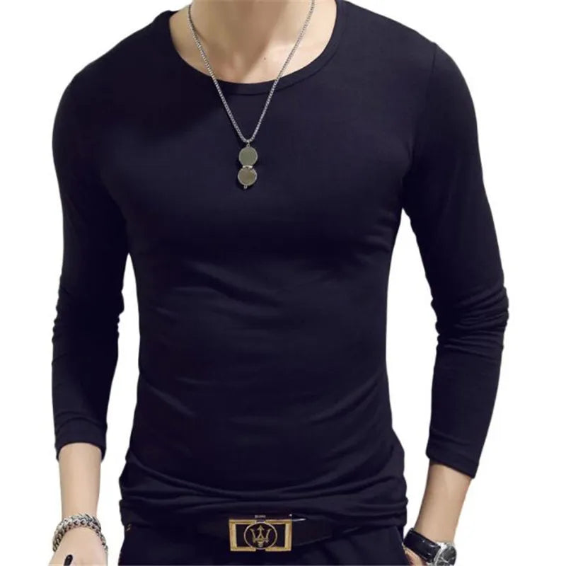 Spring Autumn Period Long Sleeve Cultivate One's Morality Men's T-shirt O-neck Solid Polyester T Shirt Men Red Blue Black