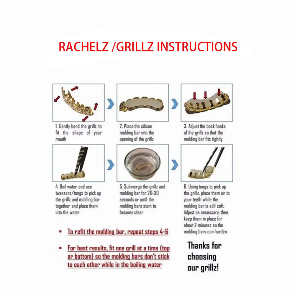 RACHELZ Hip Hop Single Classic Hollow Teeth Grillz Simple 3 Colors Glossy Tooth Caps Women Men Jewelry Halloween Cosplay Gift