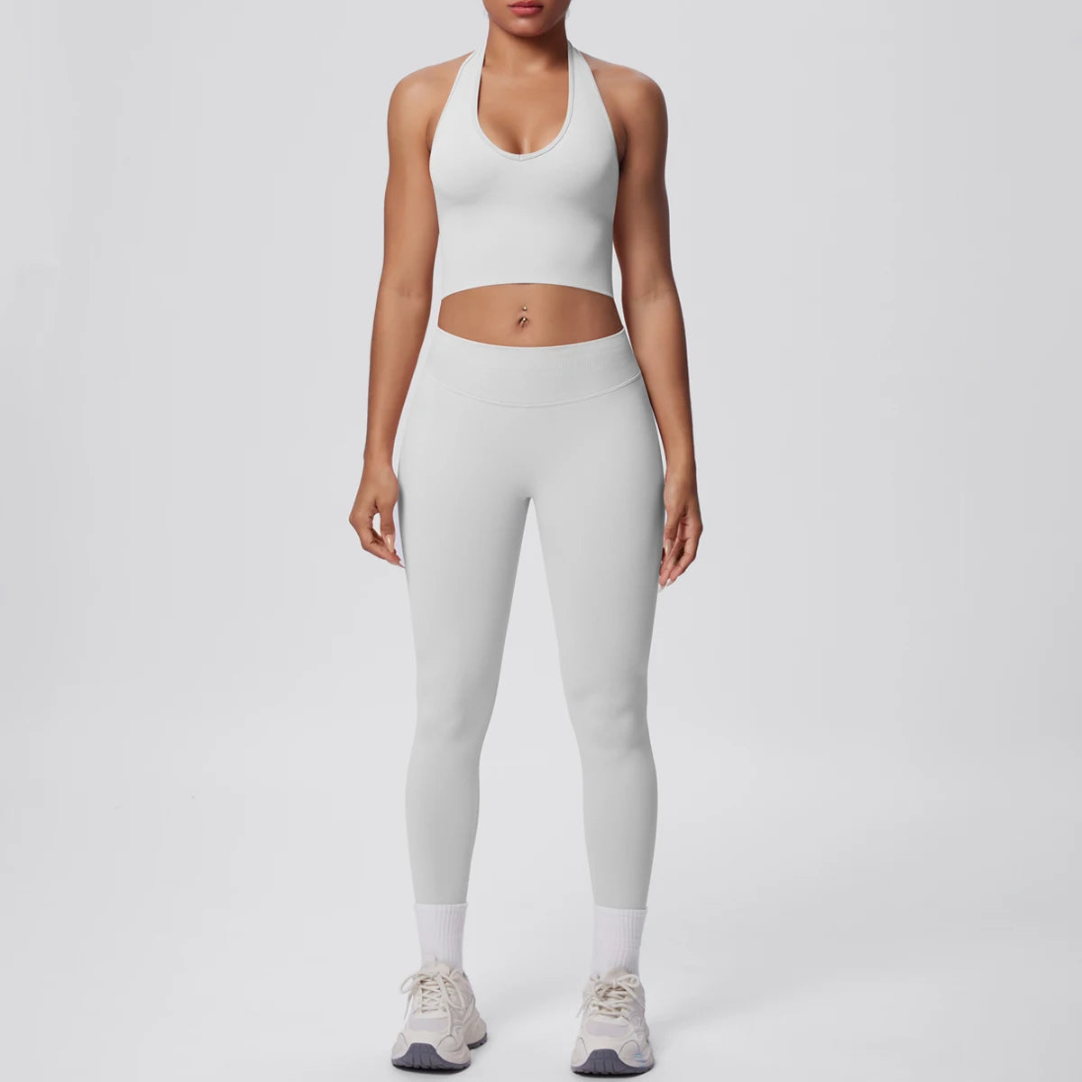 Solid Color Backless Breathable 2pieces Set for Woman High Strength Training Yoga Set Hanging Neck Bra Gym Push Up Fitness Pants