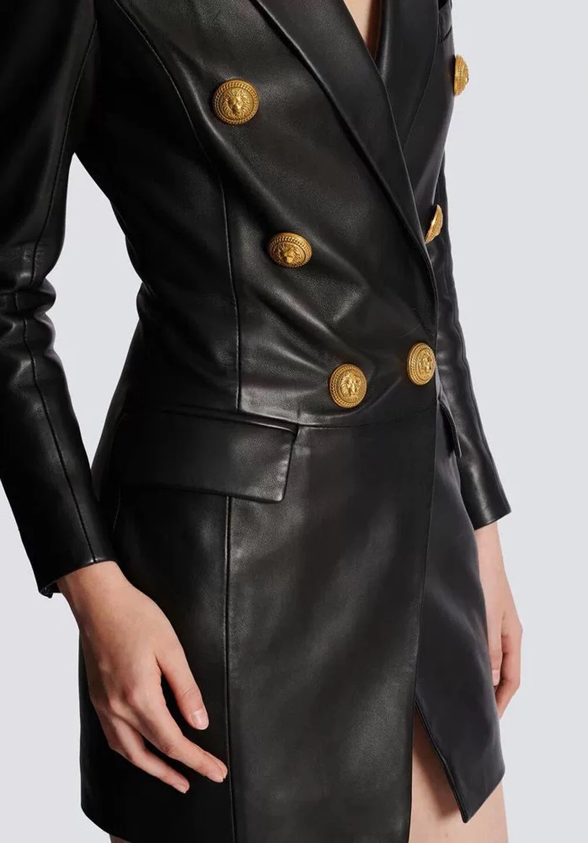 2024 Spring And Autumn New High-end Fashion, Simple Temperament, Slim Slim Skin, Women's Pu Leather Suit Skirt Dress