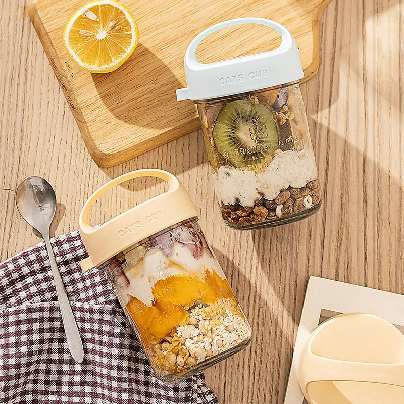 Overnight Oatmeal Cup Portable Breakfast Yogurt Storage with Covered Spoon Takeaway Sealed Salad Milk Milkshake Oatmeal Bottle