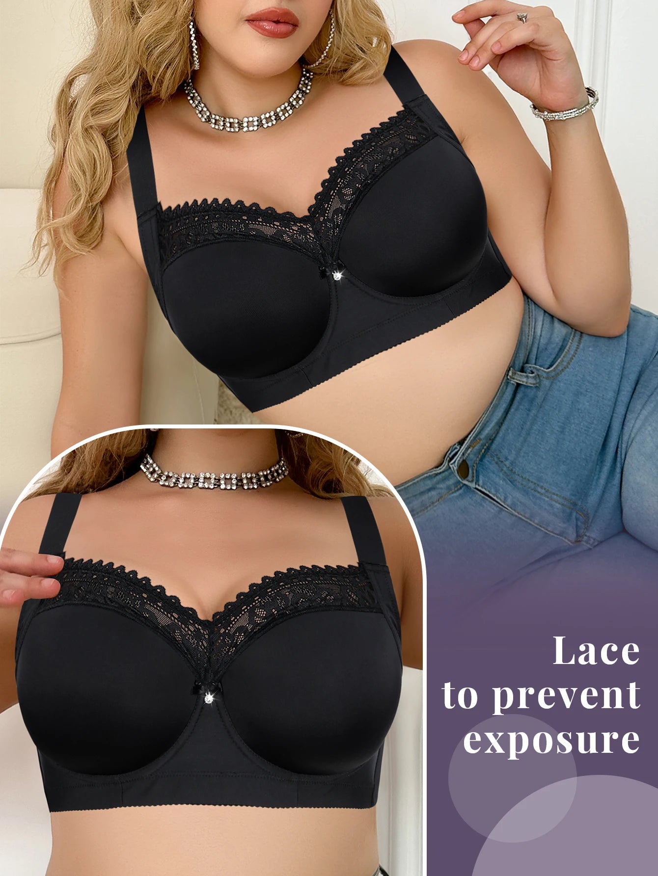 Plus-Size Sexy Bra for Women Smooth full-coverage design Comfortable lace push-up style Perfect for curvy women Plus-size linger