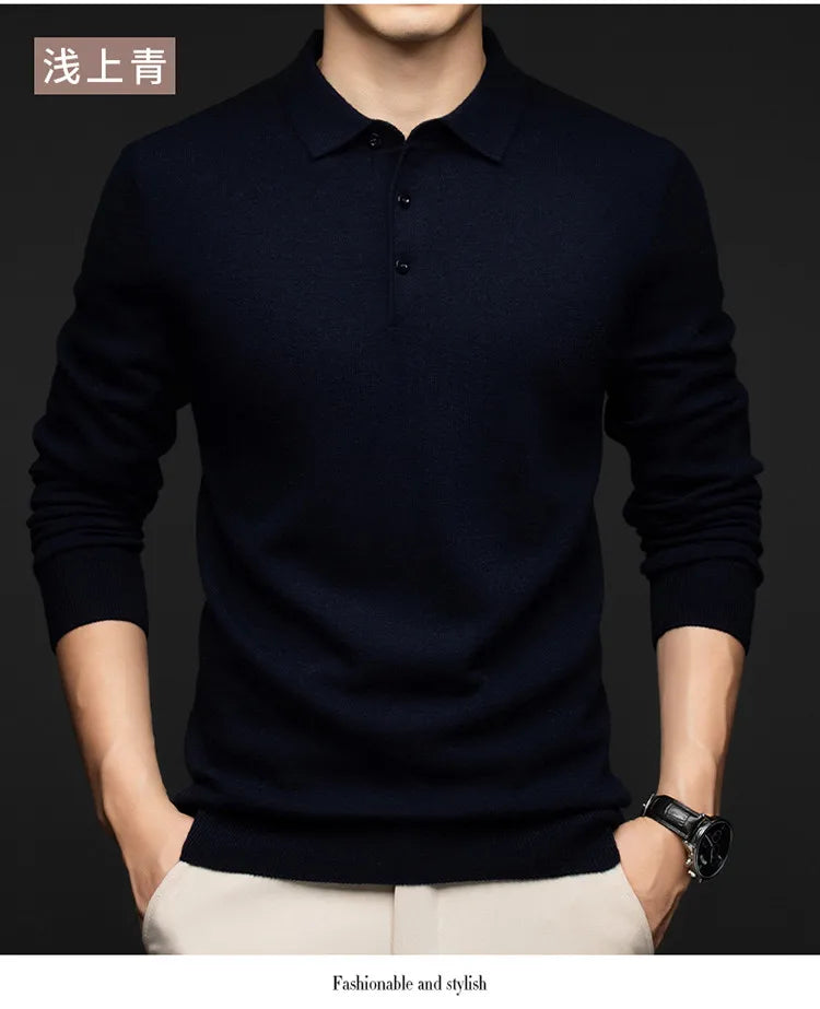 100% Australian Merino Wool Sweater, 360g Thickened Anti-Pilling, Polo Collar Gold Quality Pullover