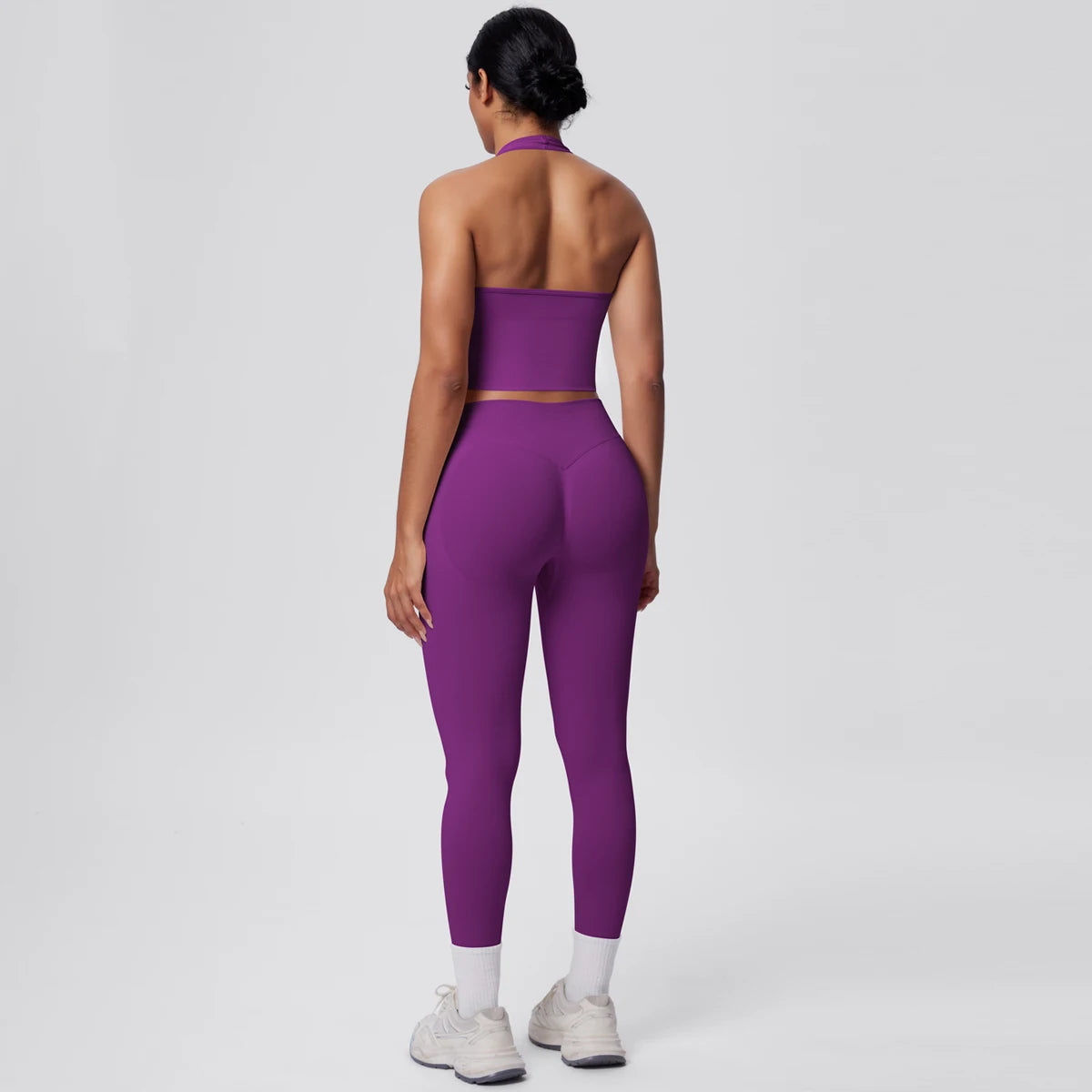 Solid Color Backless Breathable 2pieces Set for Woman High Strength Training Yoga Set Hanging Neck Bra Gym Push Up Fitness Pants