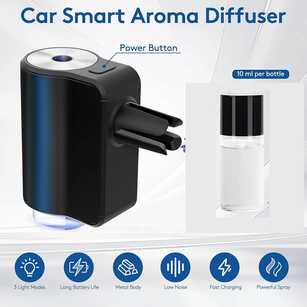 Auto On/Off Car Air Freshener Diffuser, Smart Car Air Freshener  3 Adjustable Light Modes Rechargeable Aromatizante Para Carro E