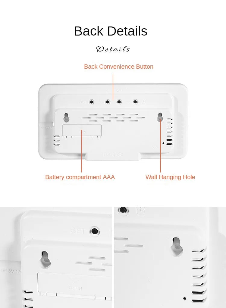 Large Digital Wall Clock Week Date Temperature Display Voice Control Table LED Alarm Clocks Brightness Adjustable 12/24H Clock