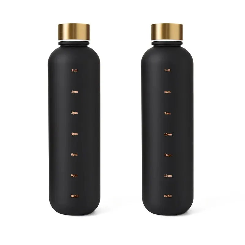 1L Water Bottle with Time Marker 32 OZ Fitness Sports Outdoor Travel Portable Leakproof Drinkware BPA Free Frosted Drink Bottles