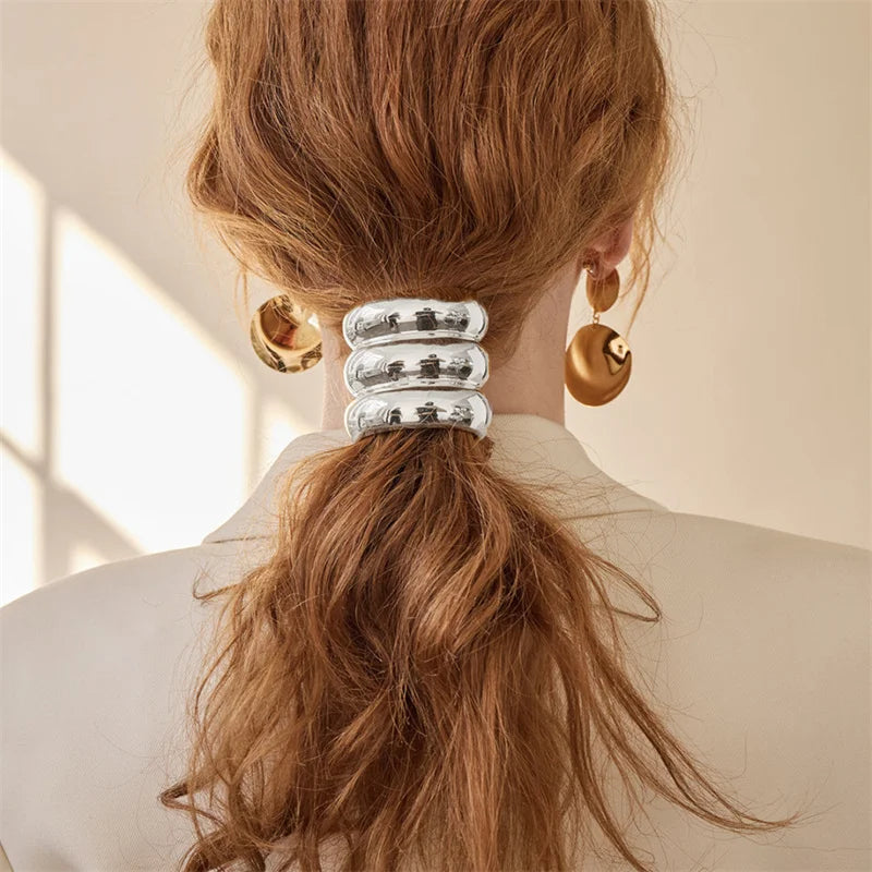 XIALUOKE Vintage Multilayer Metal Geometry Hair Bands Rope For Women Headband Elastic Ponytail HairPins Hairwear Hair Jewelry