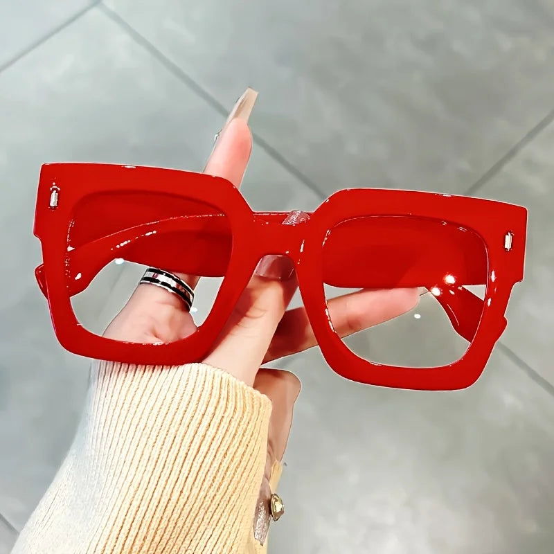 Vintage Glasses Square Full Rim Spectacles Unisex, Anti-Reflective Coating, Fashionable Transparent Lenses, Daily Wear Eyewear