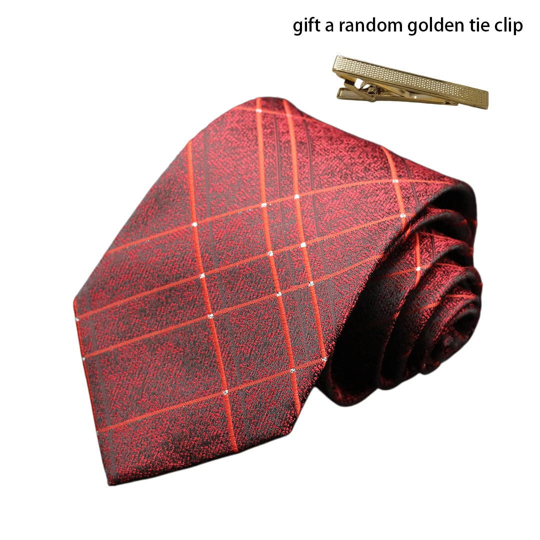 Men's Red Purple Plaid Tie stripe Handmade Woven Fashion Business Tie Geometric Style Polyester Silk Material for Wedding