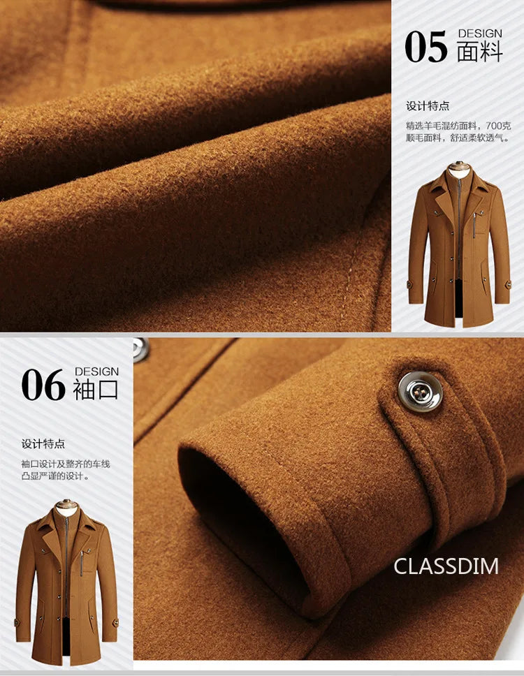 Men Winter Jackets Cashmere Overcoats Wool Blends Trench Coats High Quality New Winter Coats Male Business Casual Trench Coats